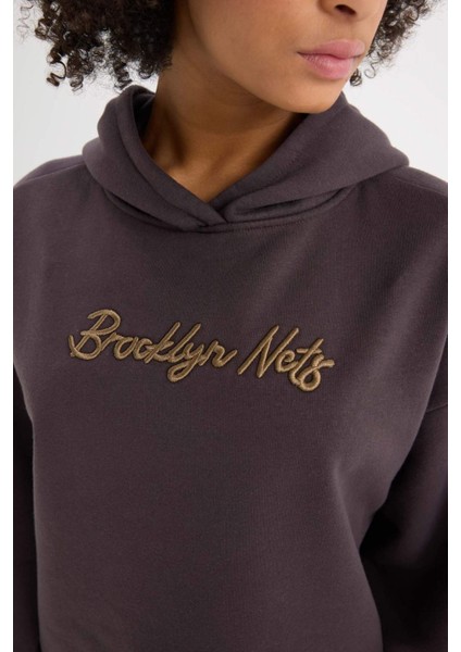 Fit NBA Brooklyn Nets Oversize Geniş Kalıp Kapüşonlu Kalın Sporcu Sweatshirt