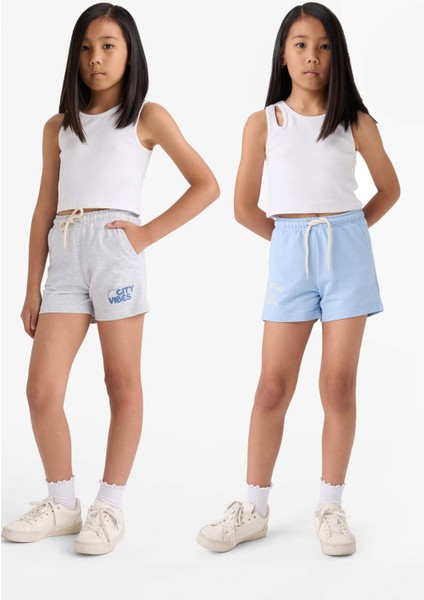 Kız Çocuk Baskılı Beli Lastikli 2'li Şort Z8047A625SM