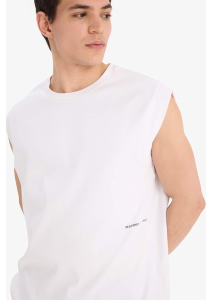 %100 Pamuk Boxy Fit Bisiklet Yaka Baskılı Atlet C5040AX25HS