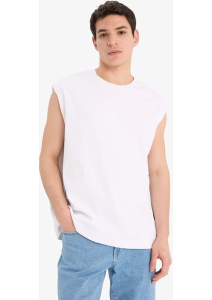 %100 Pamuk Boxy Fit Bisiklet Yaka Baskılı Atlet C5040AX25HS