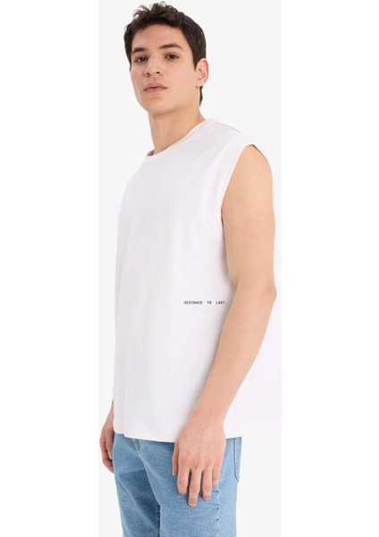 %100 Pamuk Boxy Fit Bisiklet Yaka Baskılı Atlet C5040AX25HS