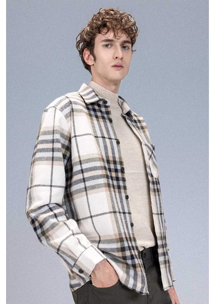 Regular Fit Polo Yaka Kareli Flanel Uzun Kollu Gömlek E2763AX24WN