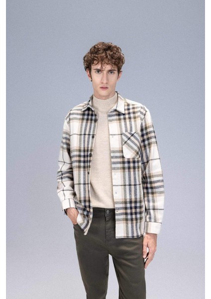 Regular Fit Polo Yaka Kareli Flanel Uzun Kollu Gömlek E2763AX24WN