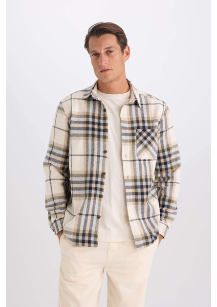 Regular Fit Polo Yaka Kareli Flanel Uzun Kollu Gömlek E2763AX24WN