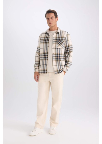 Regular Fit Polo Yaka Kareli Flanel Uzun Kollu Gömlek E2763AX24WN