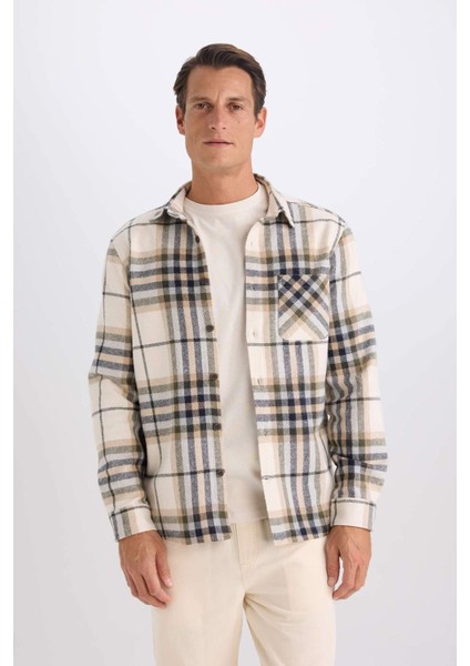 Regular Fit Polo Yaka Kareli Flanel Uzun Kollu Gömlek E2763AX24WN
