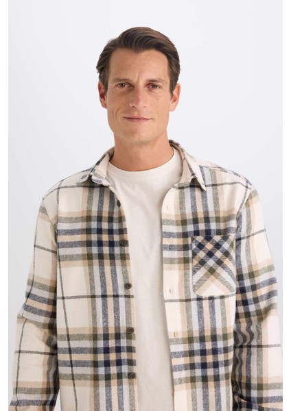 Regular Fit Polo Yaka Kareli Flanel Uzun Kollu Gömlek E2763AX24WN