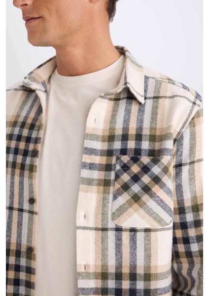 Regular Fit Polo Yaka Kareli Flanel Uzun Kollu Gömlek E2763AX24WN