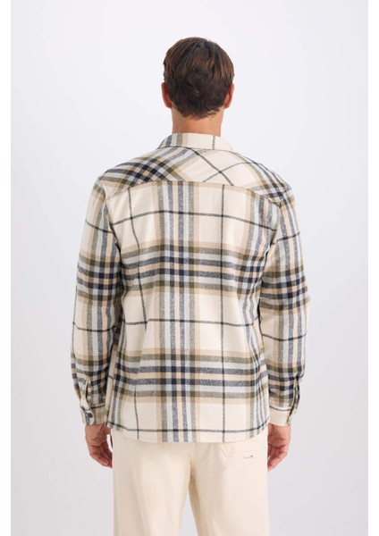 Regular Fit Polo Yaka Kareli Flanel Uzun Kollu Gömlek E2763AX24WN