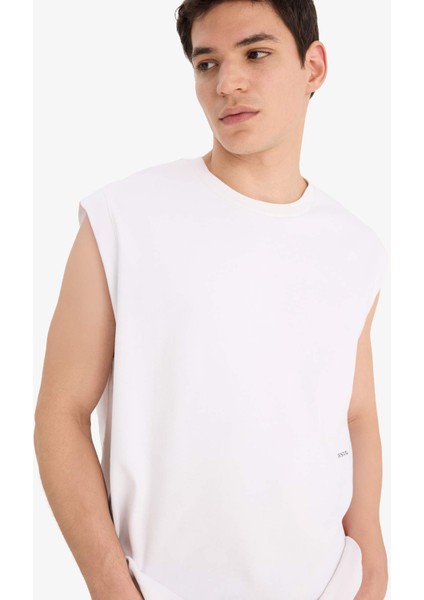 %100 Pamuk Boxy Fit Bisiklet Yaka Baskılı Atlet C5040AX25HS