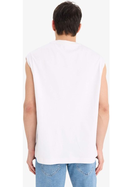 %100 Pamuk Boxy Fit Bisiklet Yaka Baskılı Atlet C5040AX25HS