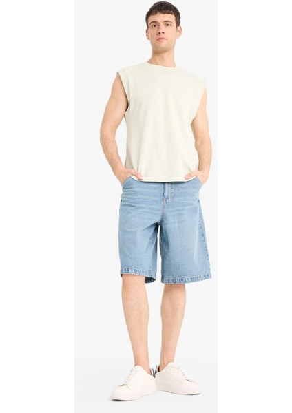 %100 Pamuk Boxy Fit Bisiklet Yaka Baskılı Atlet C5040AX25HS