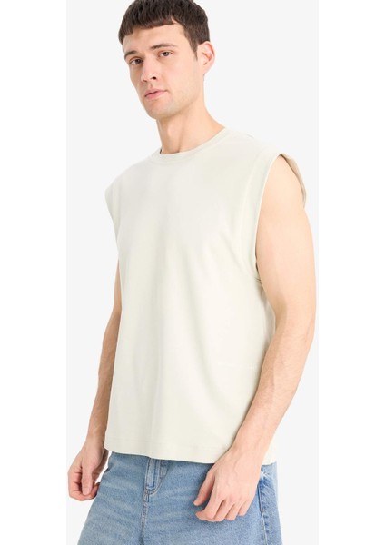 %100 Pamuk Boxy Fit Bisiklet Yaka Baskılı Atlet C5040AX25HS