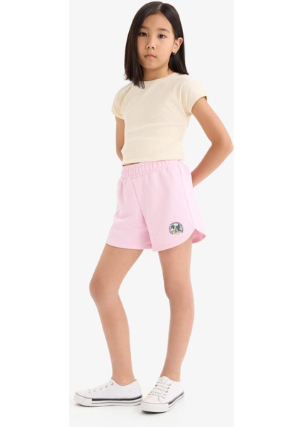 Kız Çocuk Beli Lastikli Baskılı Şort