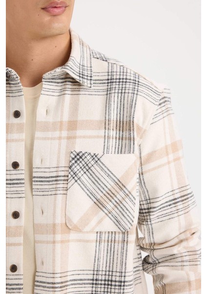 Regular Fit Polo Yaka Kareli Flanel Uzun Kollu Gömlek E2763AX24WN