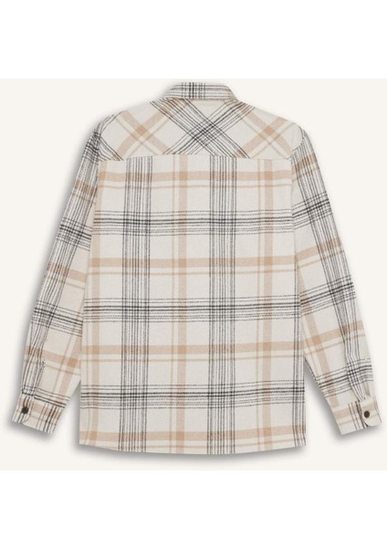 Regular Fit Polo Yaka Kareli Flanel Uzun Kollu Gömlek E2763AX24WN