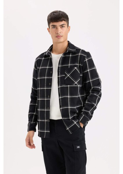 Regular Fit Polo Yaka Kareli Flanel Uzun Kollu Gömlek E2763AX24WN