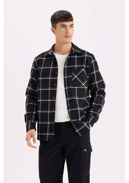 Regular Fit Polo Yaka Kareli Flanel Uzun Kollu Gömlek E2763AX24WN