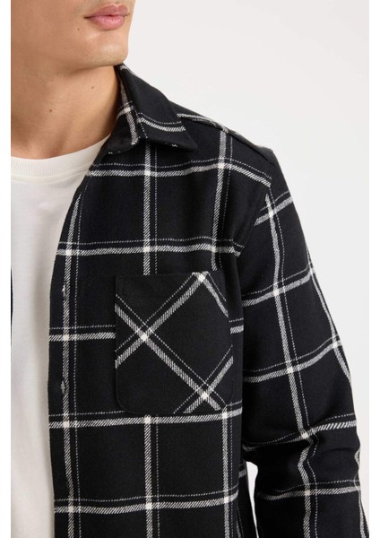 Regular Fit Polo Yaka Kareli Flanel Uzun Kollu Gömlek E2763AX24WN