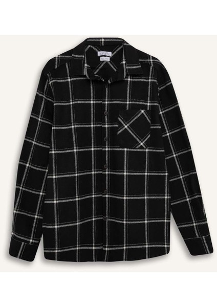 Regular Fit Polo Yaka Kareli Flanel Uzun Kollu Gömlek E2763AX24WN