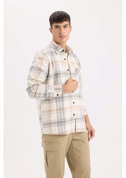 Regular Fit Polo Yaka Kareli Flanel Uzun Kollu Gömlek E2763AX24WN