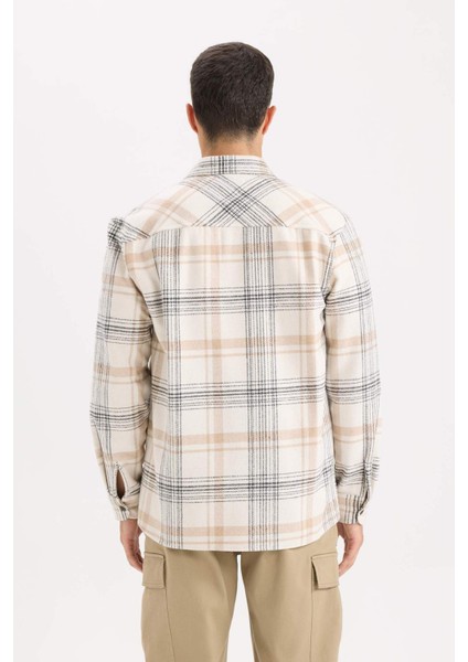 Regular Fit Polo Yaka Kareli Flanel Uzun Kollu Gömlek E2763AX24WN