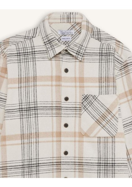 Regular Fit Polo Yaka Kareli Flanel Uzun Kollu Gömlek E2763AX24WN