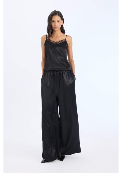 Wide Leg Saten Kumaş Pantolon Yüksek Bel Geniş Bol Paça E3021AX24AU