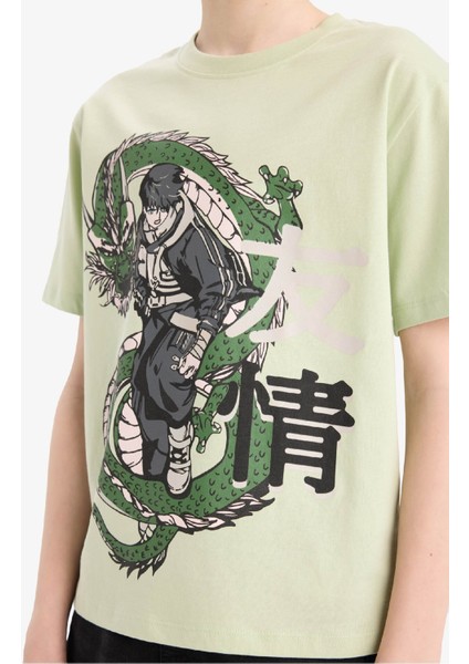 Erkek Çocuk Bisiklet Yaka Anime Baskılı Kısa Kollu Tişört D9279A825SM