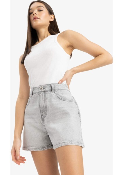 Mom Fit Yüksek Bel Kısa Paça Jean Şort E0528AX25SM