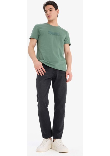 %100 Pamuk Slim Fit Dar Kesim Bisiklet Yaka Baskılı Kısa Kollu Tişört A2645AX25SM