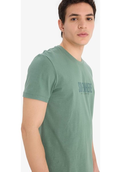 %100 Pamuk Slim Fit Dar Kesim Bisiklet Yaka Baskılı Kısa Kollu Tişört A2645AX25SM