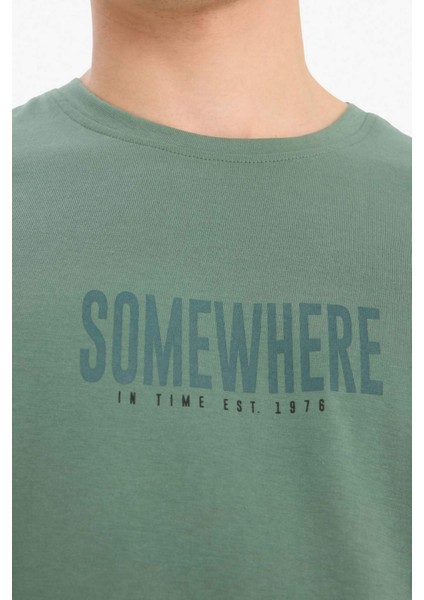 %100 Pamuk Slim Fit Dar Kesim Bisiklet Yaka Baskılı Kısa Kollu Tişört A2645AX25SM