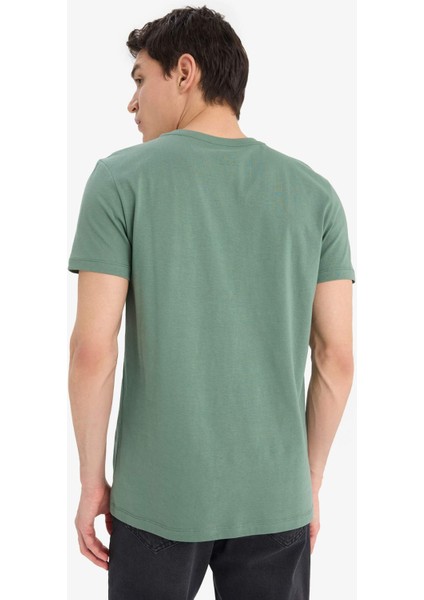 %100 Pamuk Slim Fit Dar Kesim Bisiklet Yaka Baskılı Kısa Kollu Tişört A2645AX25SM