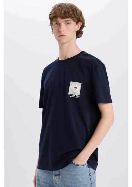 %100 Pamuk Regular Fit Bisiklet Yaka Baskılı Kısa Kollu Tişört C2081AX25SM