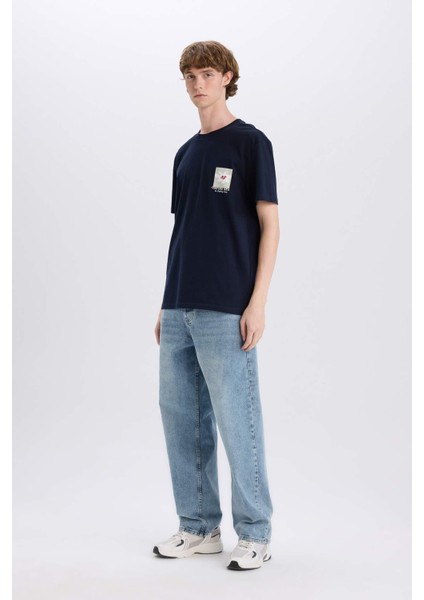 %100 Pamuk Regular Fit Bisiklet Yaka Baskılı Kısa Kollu Tişört C2081AX25SM