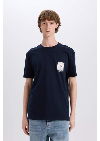 %100 Pamuk Regular Fit Bisiklet Yaka Baskılı Kısa Kollu Tişört C2081AX25SM