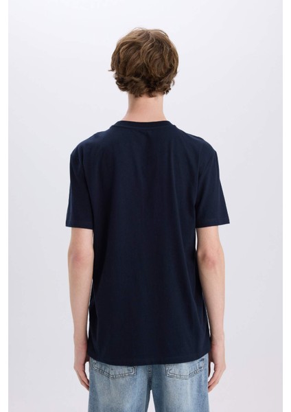 %100 Pamuk Regular Fit Bisiklet Yaka Baskılı Kısa Kollu Tişört C2081AX25SM