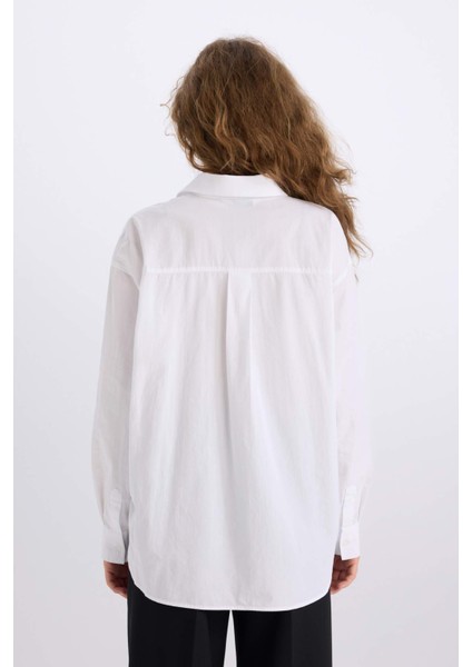 Oversize Geniş Kalıp Tek Cepli Poplin Uzun Kollu Gömlek D9174AX24AU