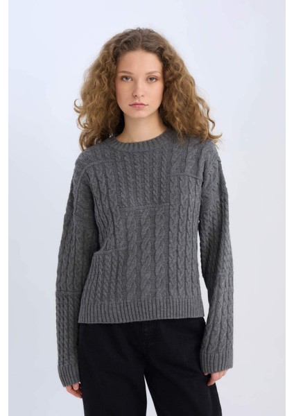 Coool Oversize Geniş Kalıp Bisiklet Yaka Triko Kazak E2319AX24CW