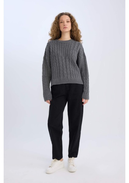 Coool Oversize Geniş Kalıp Bisiklet Yaka Triko Kazak E2319AX24CW