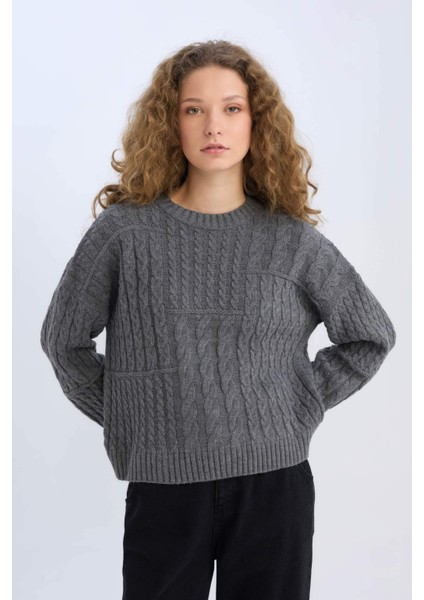 Coool Oversize Geniş Kalıp Bisiklet Yaka Triko Kazak E2319AX24CW