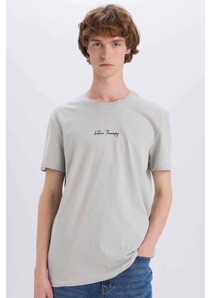 %100 Pamuk Slim Fit Dar Kesim Bisiklet Yaka Baskılı Kısa Kollu Tişört X3932AZ25SM