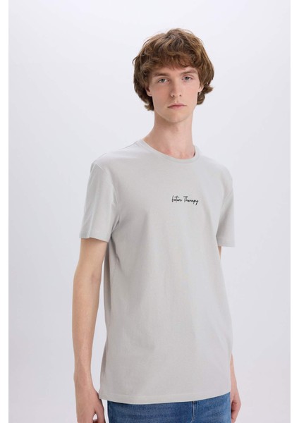 %100 Pamuk Slim Fit Dar Kesim Bisiklet Yaka Baskılı Kısa Kollu Tişört X3932AZ25SM