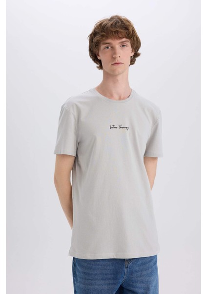 %100 Pamuk Slim Fit Dar Kesim Bisiklet Yaka Baskılı Kısa Kollu Tişört X3932AZ25SM