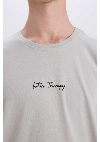 %100 Pamuk Slim Fit Dar Kesim Bisiklet Yaka Baskılı Kısa Kollu Tişört X3932AZ25SM