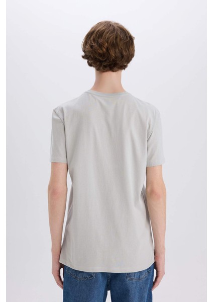 %100 Pamuk Slim Fit Dar Kesim Bisiklet Yaka Baskılı Kısa Kollu Tişört X3932AZ25SM