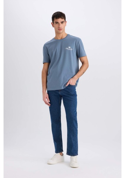 %100 Pamuk Regular Fit Bisiklet Yaka Baskılı Kısa Kollu Tişört C2080AX25SM