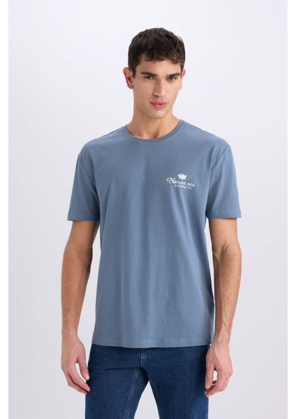 %100 Pamuk Regular Fit Bisiklet Yaka Baskılı Kısa Kollu Tişört C2080AX25SM