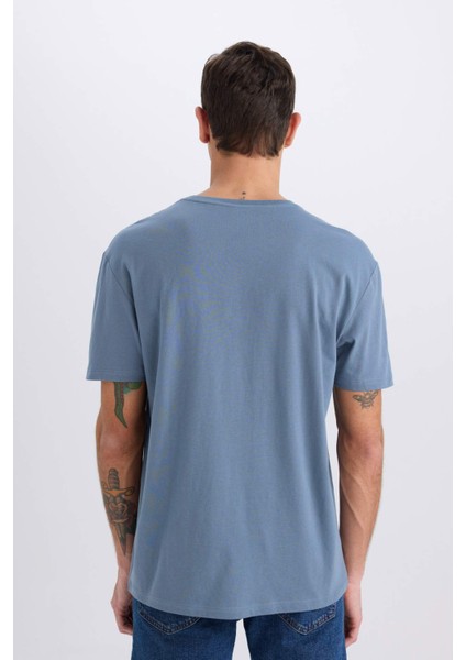 %100 Pamuk Regular Fit Bisiklet Yaka Baskılı Kısa Kollu Tişört C2080AX25SM